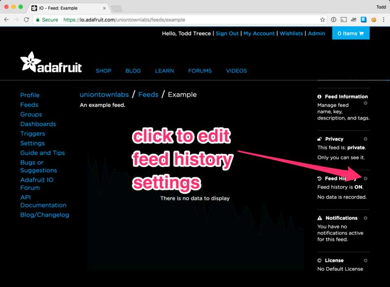 Click to Edit Feed History Settings